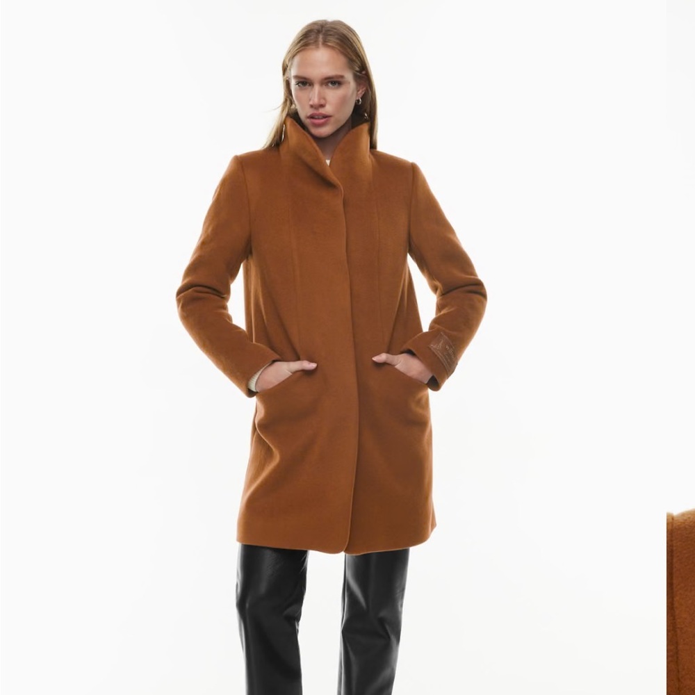 Aritzia Wilfred mid length cocoon coat in cigar, smalll